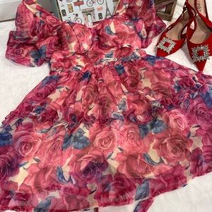 Pink Floral Midi Dress Padded
